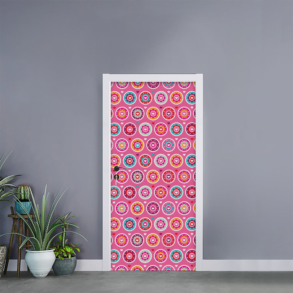 Pink Girly Flower Pattern Print Door Sticker