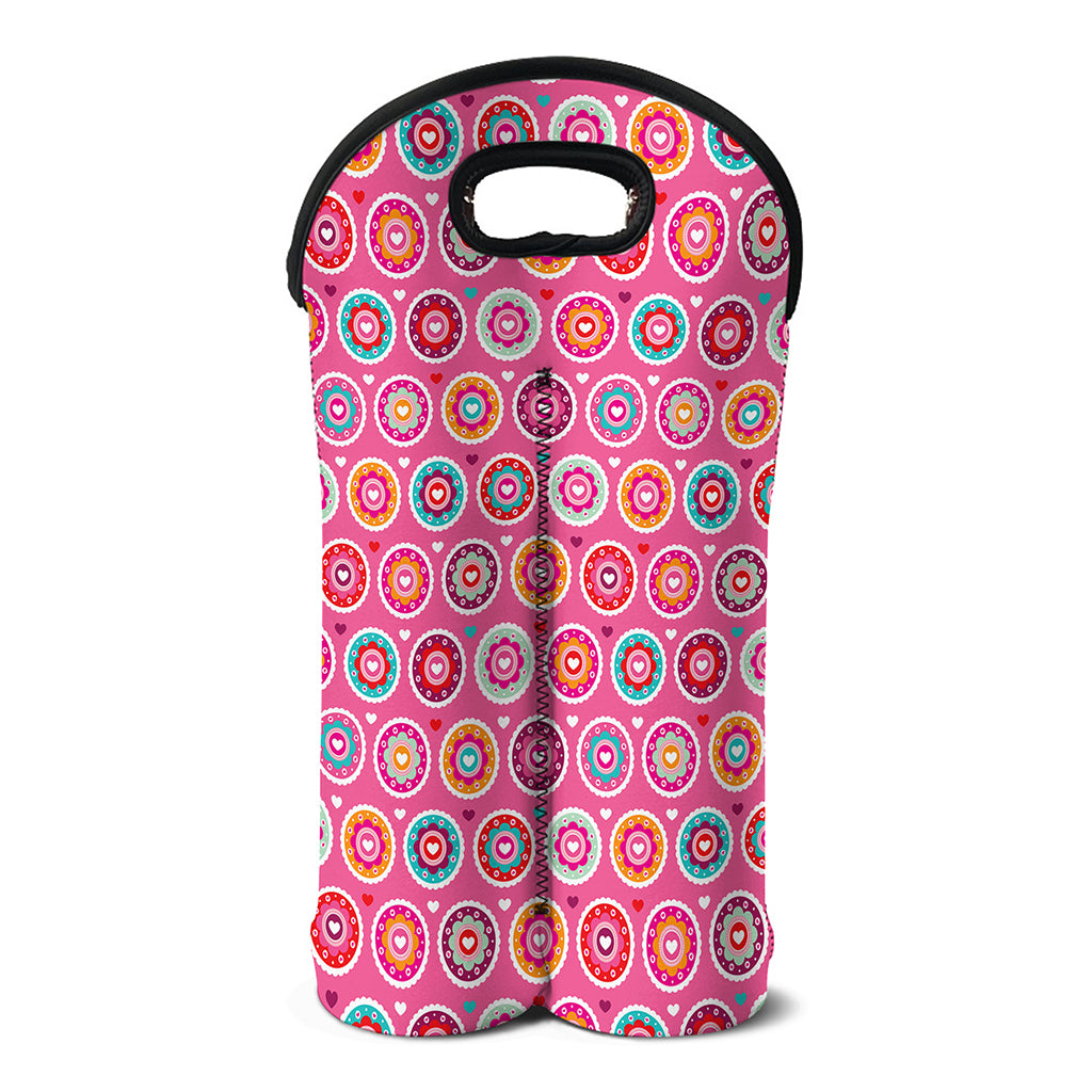 Pink Girly Flower Pattern Print Double Neoprene Wine Tote