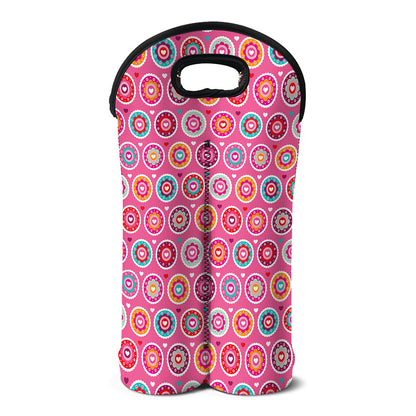 Pink Girly Flower Pattern Print Double Neoprene Wine Tote