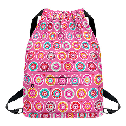 Pink Girly Flower Pattern Print Drawstring Backpack