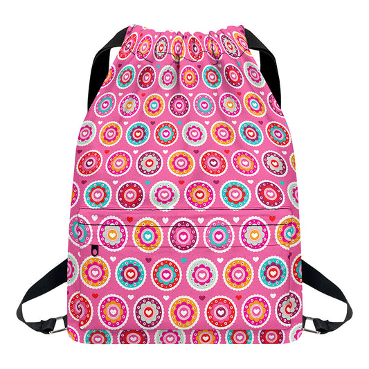 Pink Girly Flower Pattern Print Drawstring Backpack