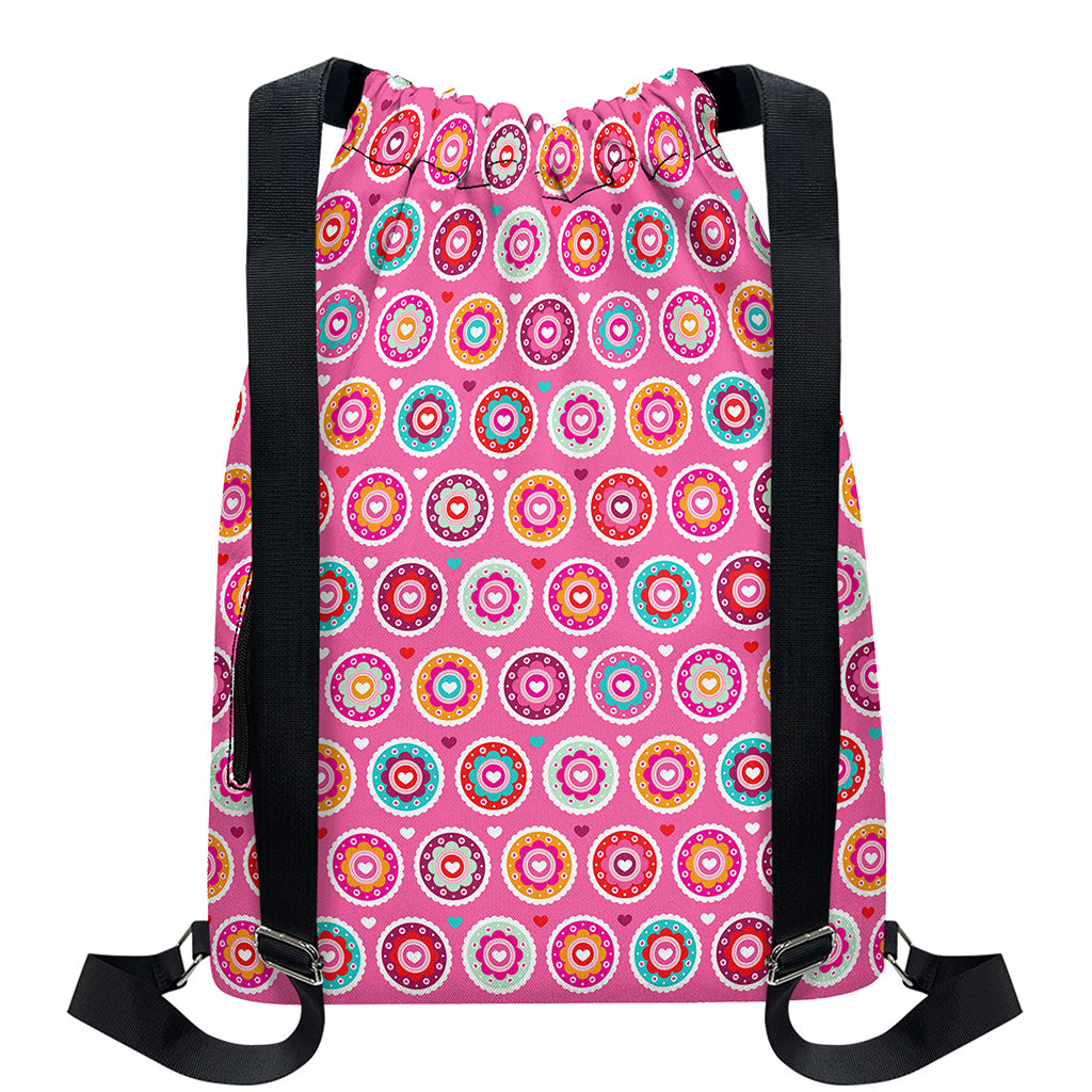 Pink Girly Flower Pattern Print Drawstring Backpack