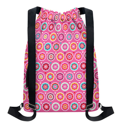 Pink Girly Flower Pattern Print Drawstring Backpack