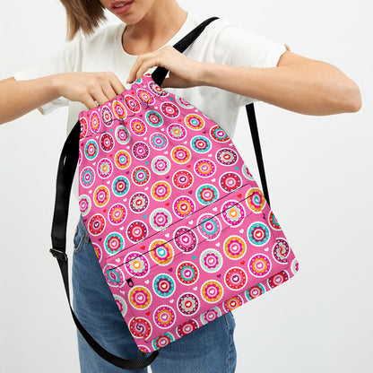 Pink Girly Flower Pattern Print Drawstring Backpack