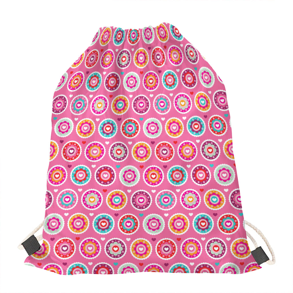 Pink Girly Flower Pattern Print Drawstring Bag