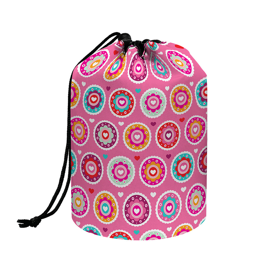 Pink Girly Flower Pattern Print Drawstring Makeup Bag