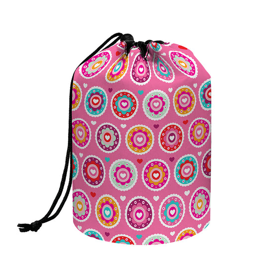 Pink Girly Flower Pattern Print Drawstring Makeup Bag