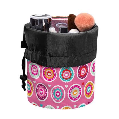Pink Girly Flower Pattern Print Drawstring Makeup Bag