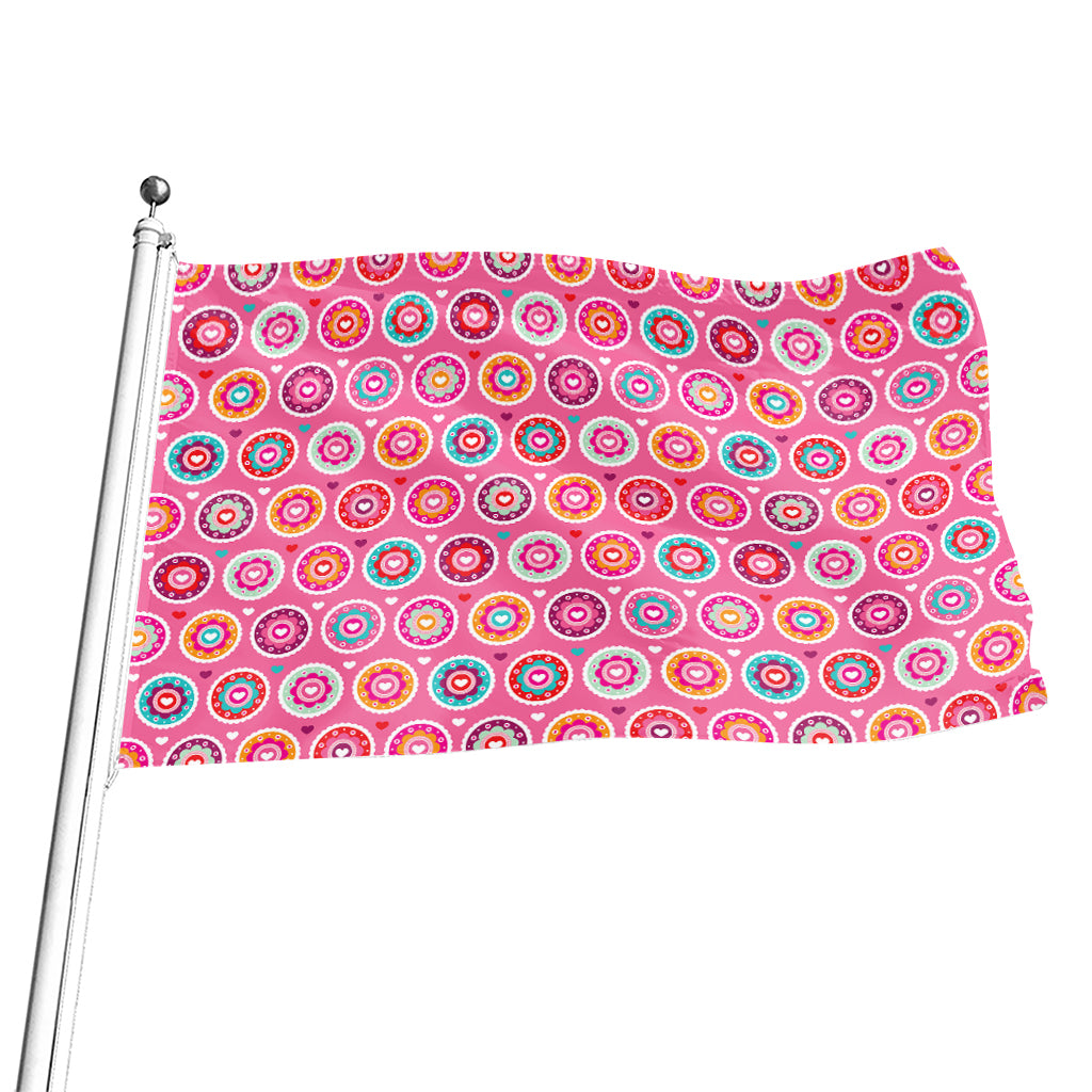 Pink Girly Flower Pattern Print Flag
