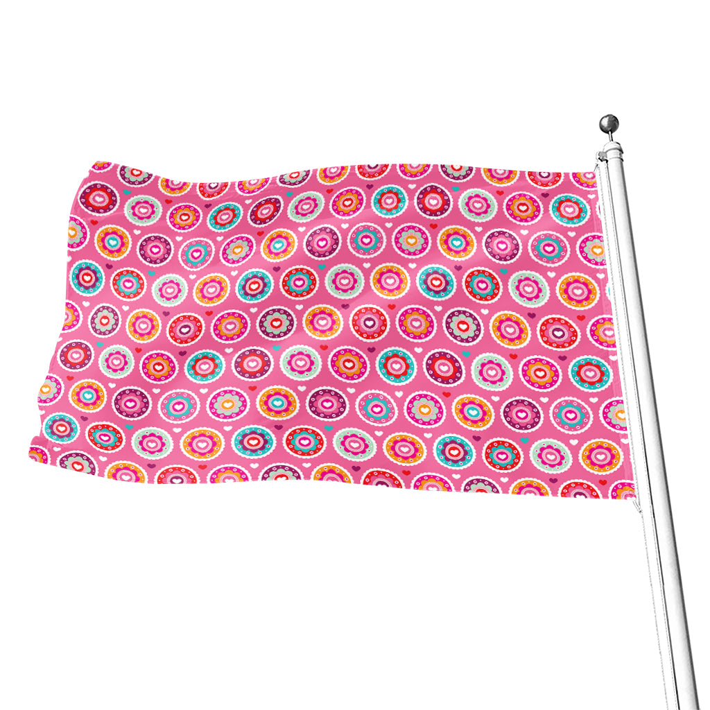 Pink Girly Flower Pattern Print Flag