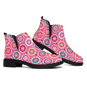 Pink Girly Flower Pattern Print Flat Ankle Boots