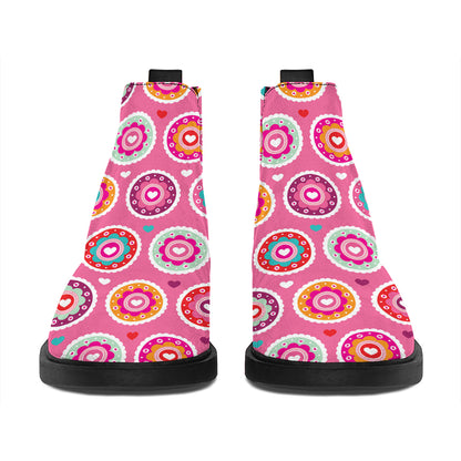 Pink Girly Flower Pattern Print Flat Ankle Boots