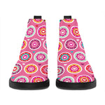 Pink Girly Flower Pattern Print Flat Ankle Boots