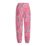 Pink Girly Flower Pattern Print Fleece Lined Knit Pants