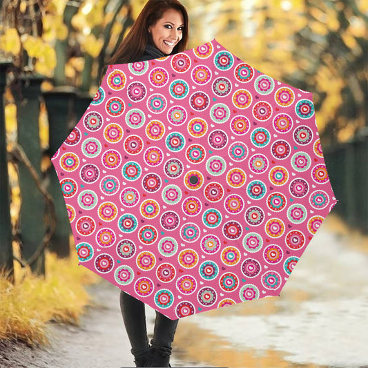Pink Girly Flower Pattern Print Foldable Umbrella