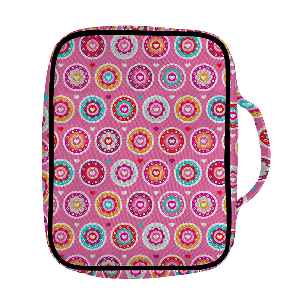 Pink Girly Flower Pattern Print Front Pocket Bible Bag