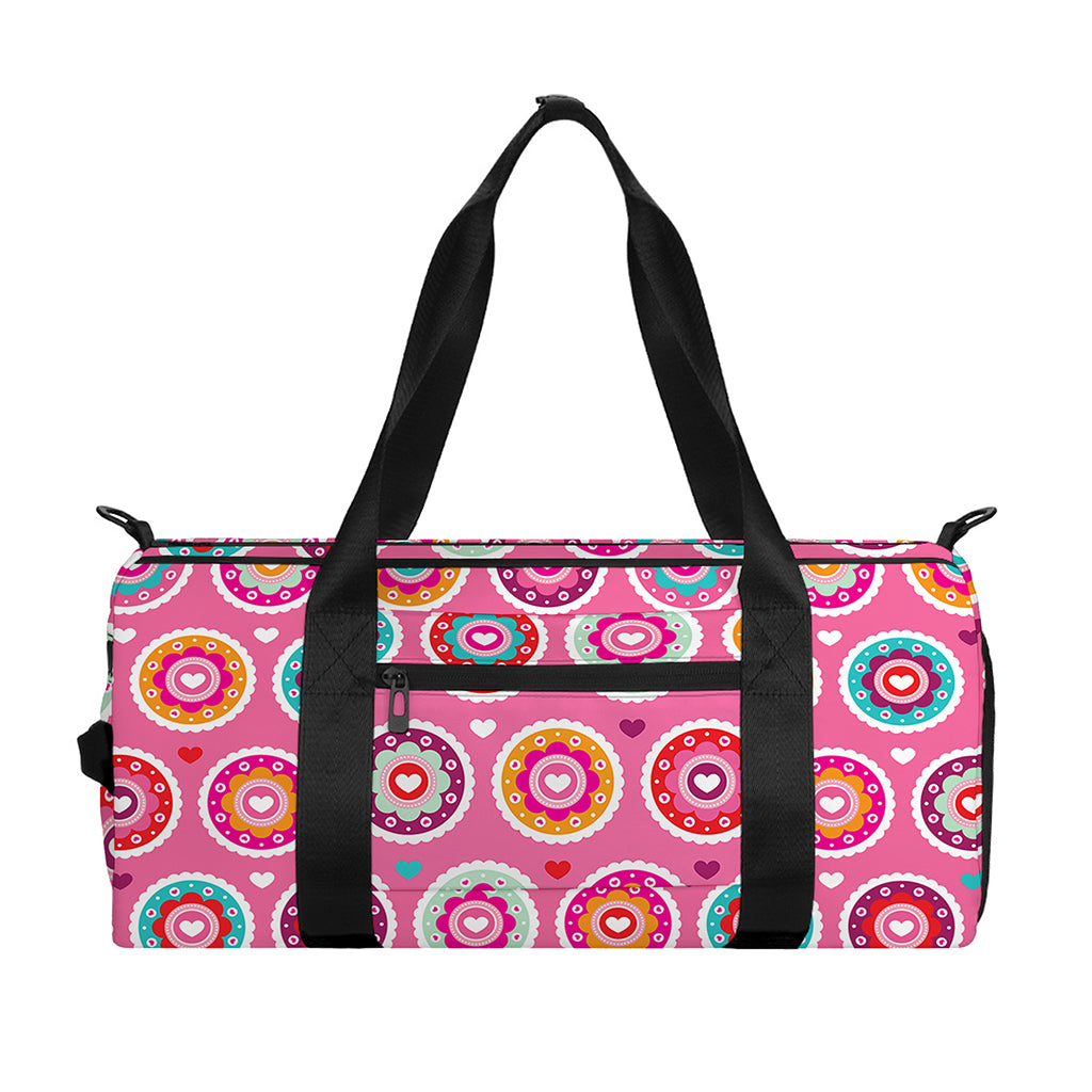 Pink Girly Flower Pattern Print Gym Bag
