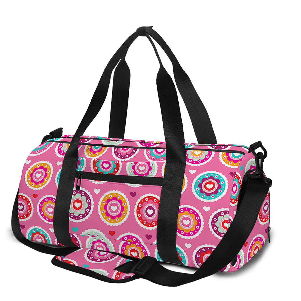 Pink Girly Flower Pattern Print Gym Bag