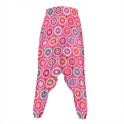 Pink Girly Flower Pattern Print Hammer Pants