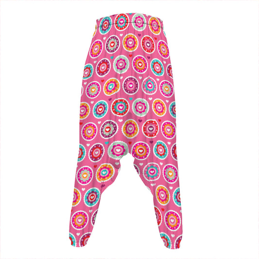 Pink Girly Flower Pattern Print Hammer Pants