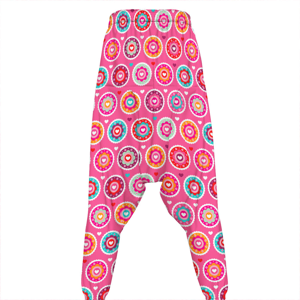 Pink Girly Flower Pattern Print Hammer Pants