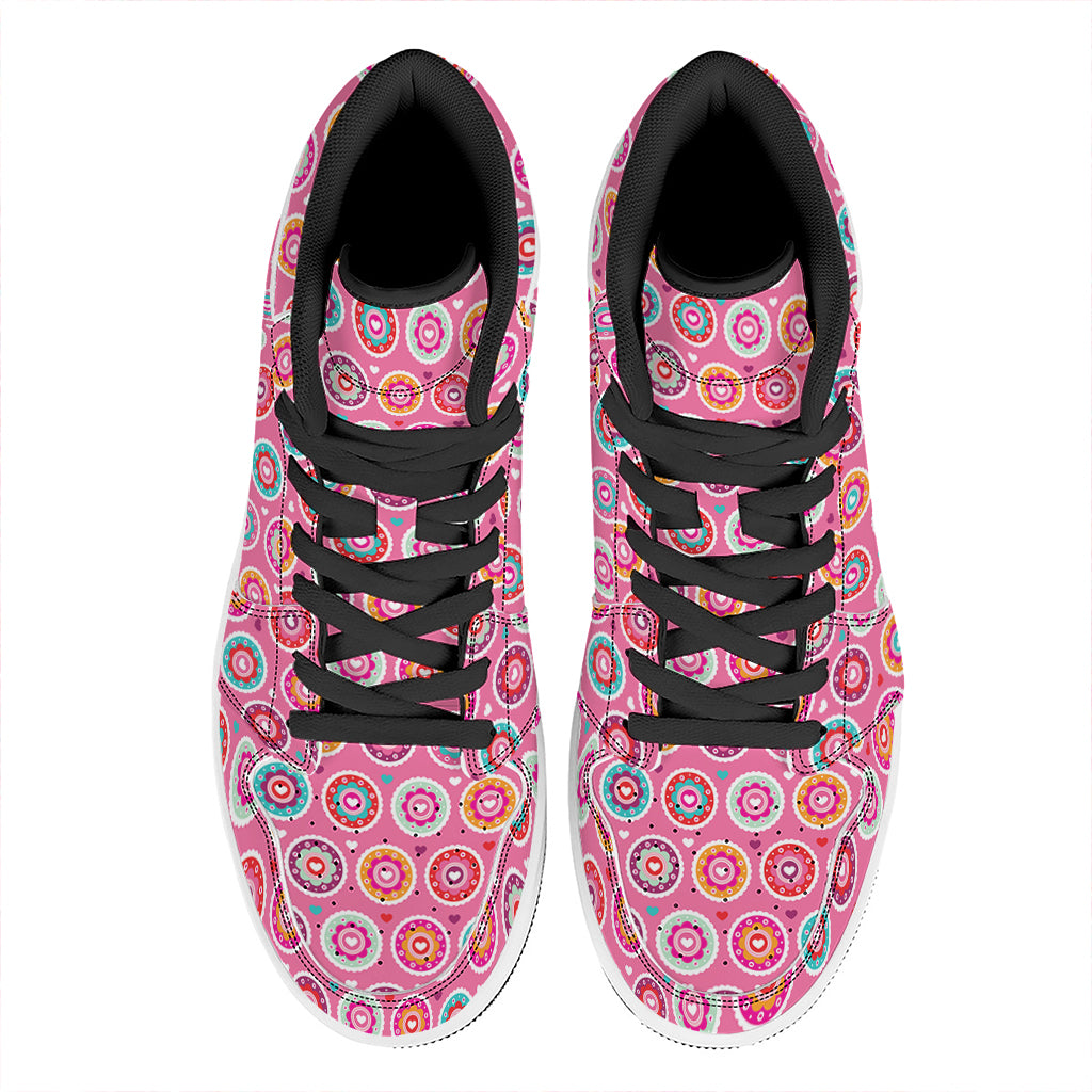 Pink Girly Flower Pattern Print High Top Leather Sneakers