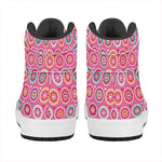 Pink Girly Flower Pattern Print High Top Leather Sneakers