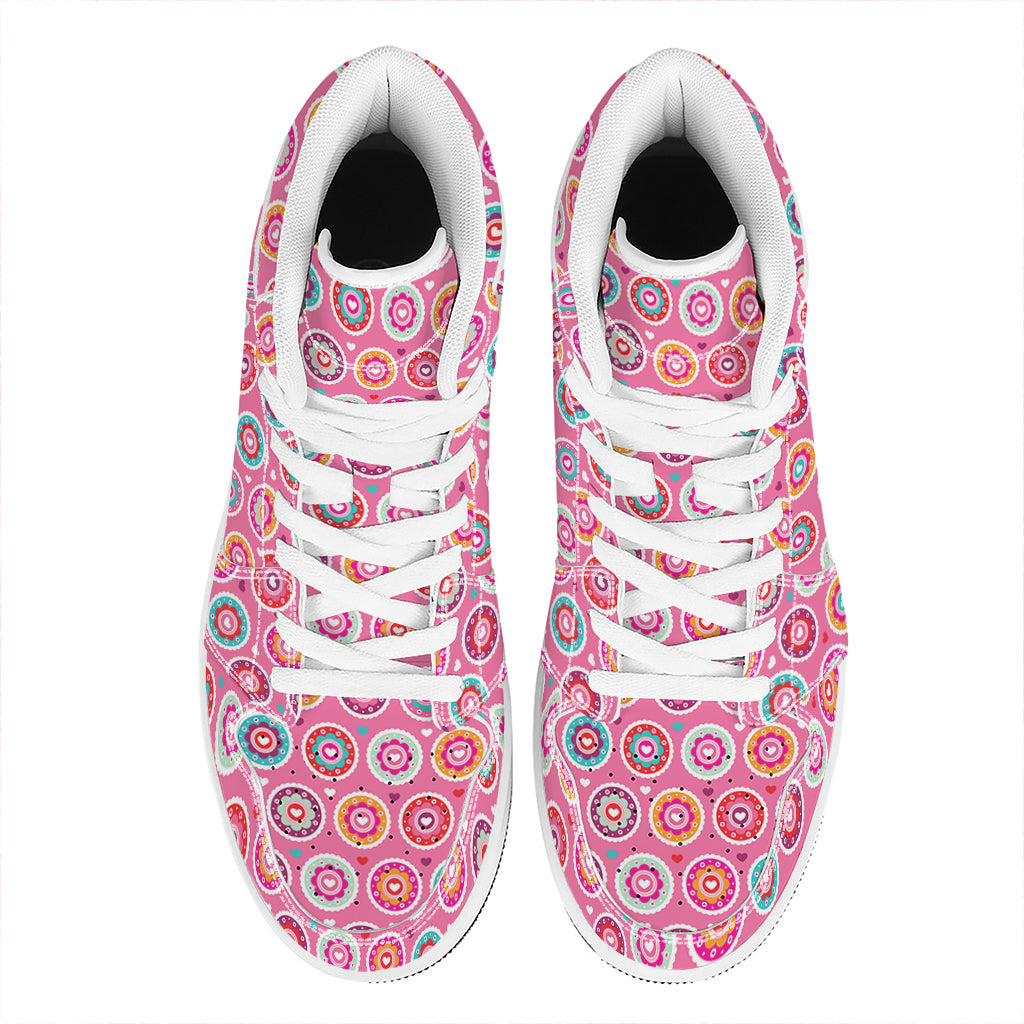 Pink Girly Flower Pattern Print High Top Leather Sneakers