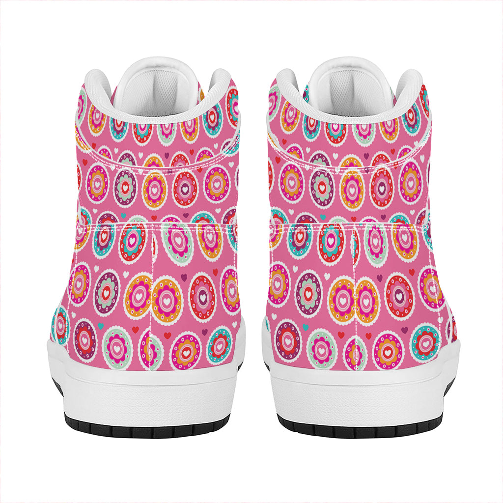 Pink Girly Flower Pattern Print High Top Leather Sneakers