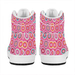 Pink Girly Flower Pattern Print High Top Leather Sneakers