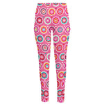 Pink Girly Flower Pattern Print High-Waisted Pocket Leggings