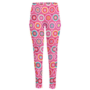 Pink Girly Flower Pattern Print High-Waisted Pocket Leggings