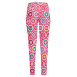 Pink Girly Flower Pattern Print High-Waisted Pocket Leggings