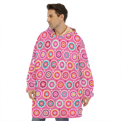Pink Girly Flower Pattern Print Hoodie Blanket