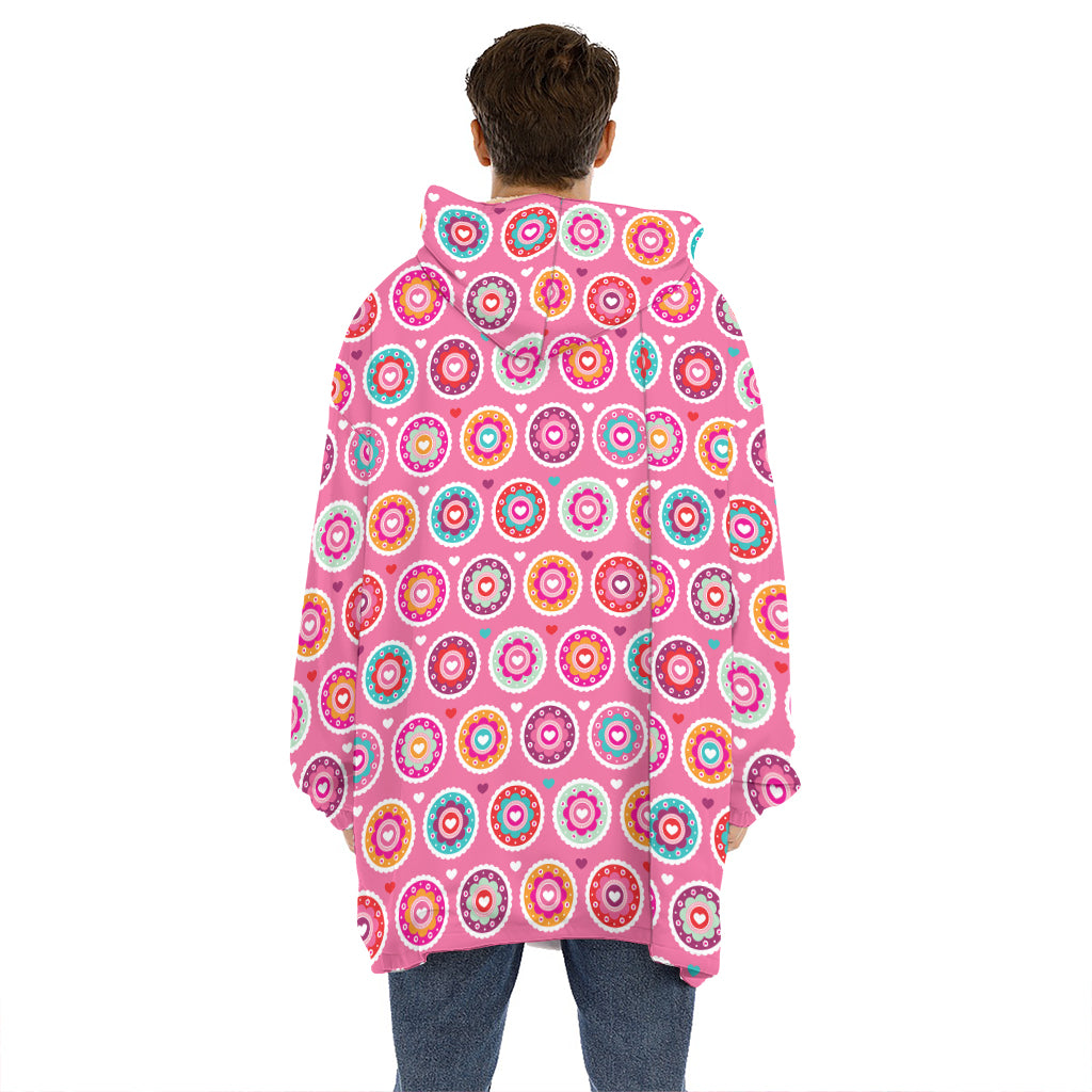 Pink Girly Flower Pattern Print Hoodie Blanket