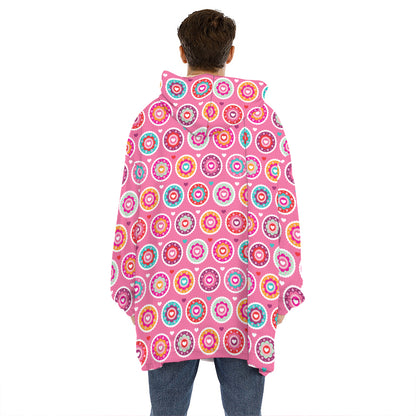 Pink Girly Flower Pattern Print Hoodie Blanket