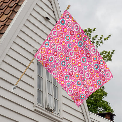 Pink Girly Flower Pattern Print House Flag
