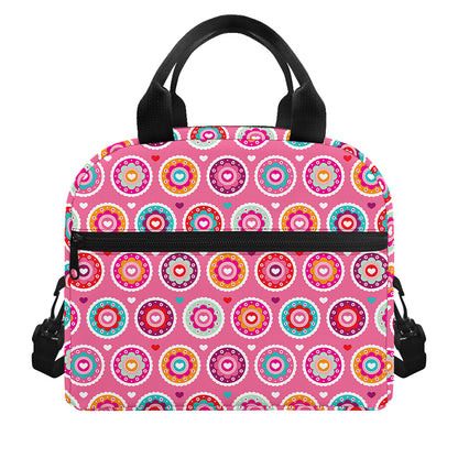 Pink Girly Flower Pattern Print Insulated Lunch Bag