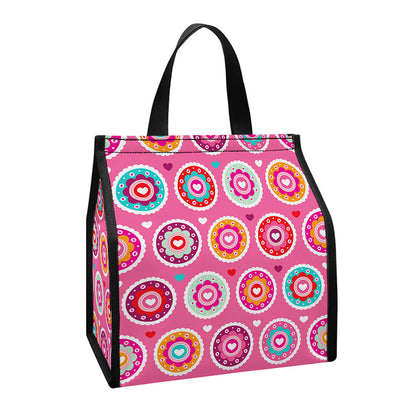 Pink Girly Flower Pattern Print Insulated Lunch Tote