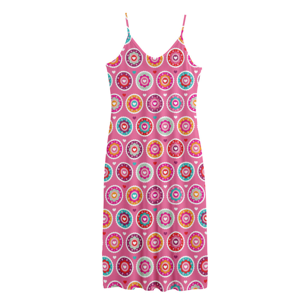 Pink Girly Flower Pattern Print Jersey Midi Cami Dress