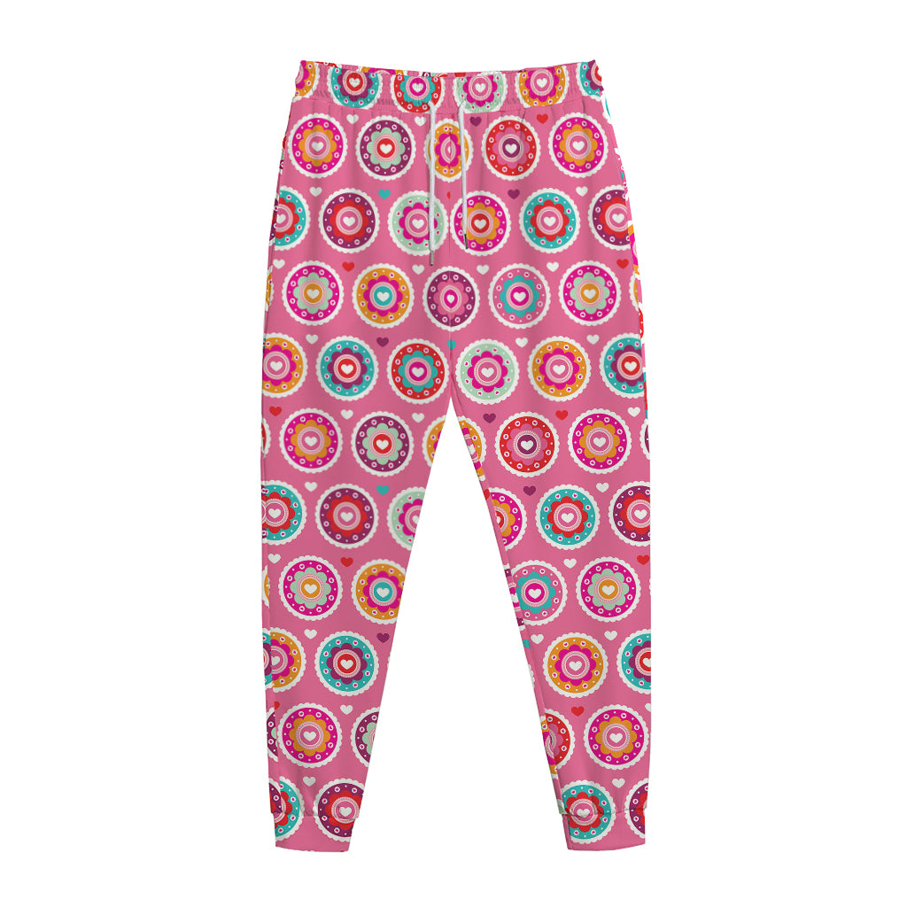 Pink Girly Flower Pattern Print Jogger Pants