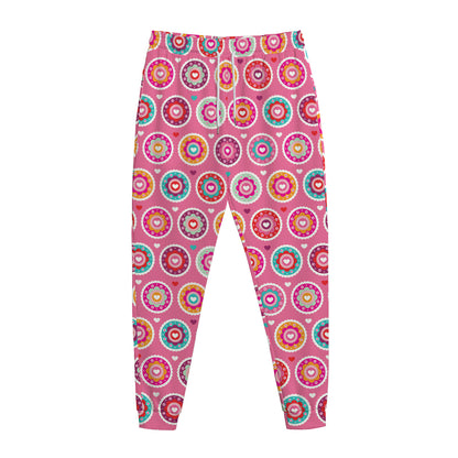Pink Girly Flower Pattern Print Jogger Pants