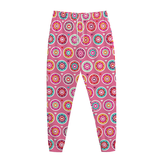 Pink Girly Flower Pattern Print Jogger Pants