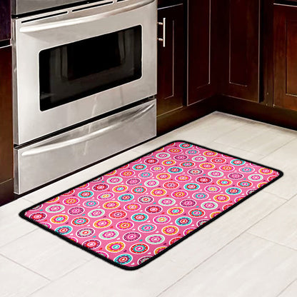 Pink Girly Flower Pattern Print Kitchen Mat