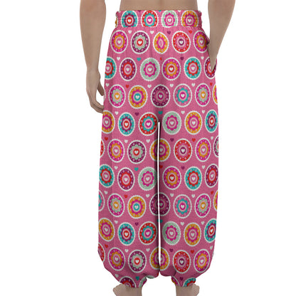 Pink Girly Flower Pattern Print Lantern Pants