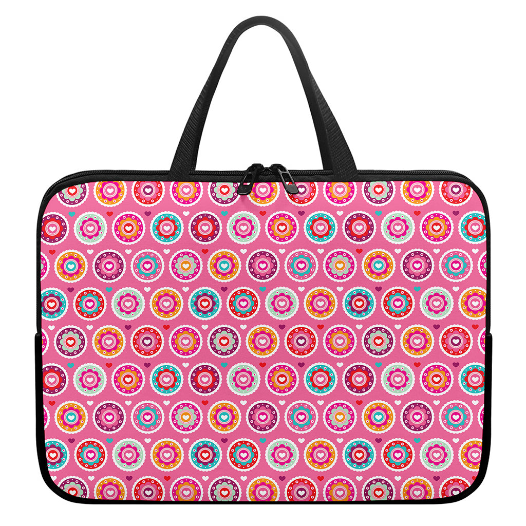 Pink Girly Flower Pattern Print Laptop Sleeve With Handle