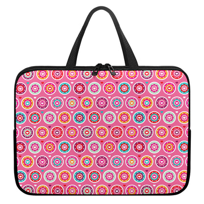 Pink Girly Flower Pattern Print Laptop Sleeve With Handle