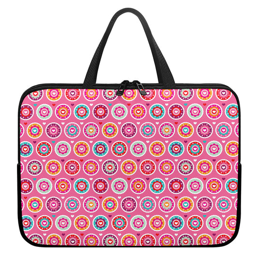 Pink Girly Flower Pattern Print Laptop Sleeve With Handle