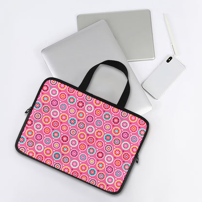 Pink Girly Flower Pattern Print Laptop Sleeve With Handle