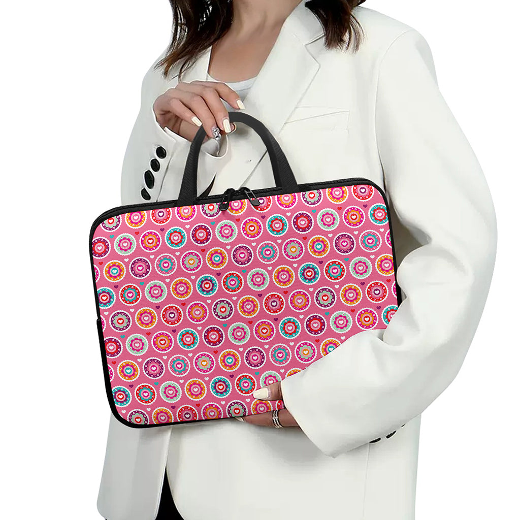 Pink Girly Flower Pattern Print Laptop Sleeve With Handle